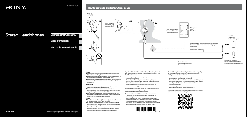 Page 1 of the manual User Manual Sony MDR-10R