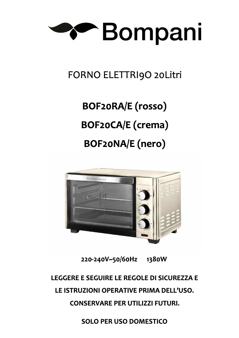 Page 1 of the manual User Manual Bompani BOF20CA/E