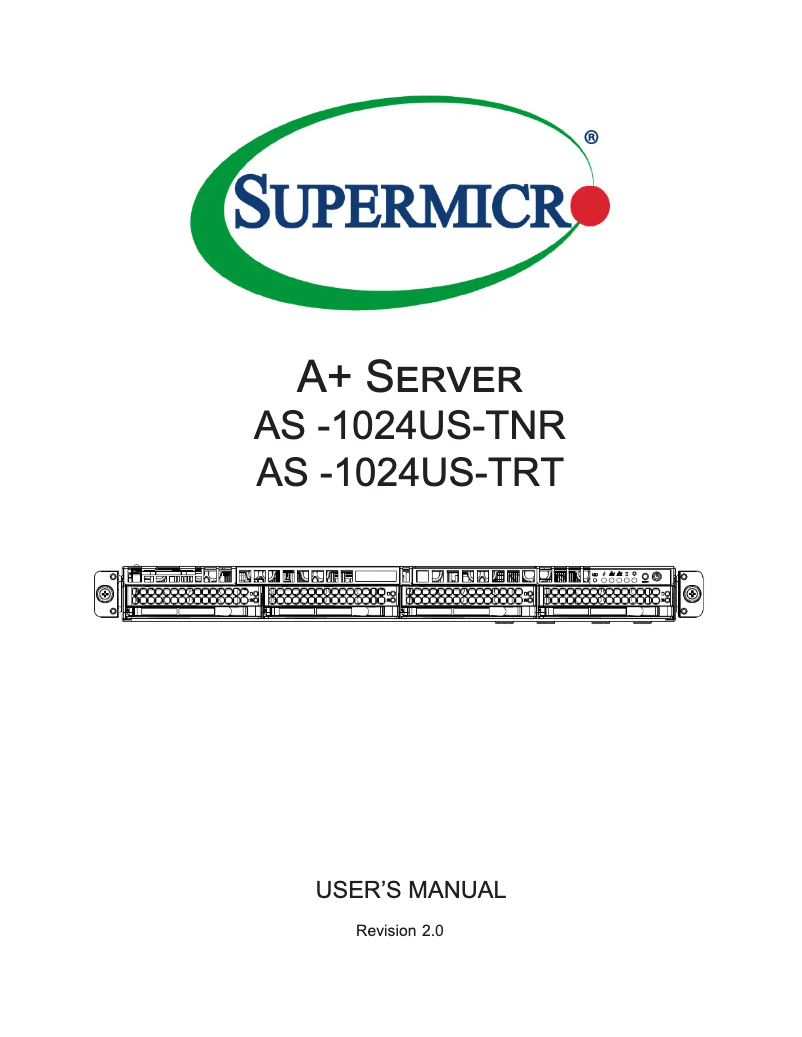 First page image of the manual for A+ Server 1024US-TNR