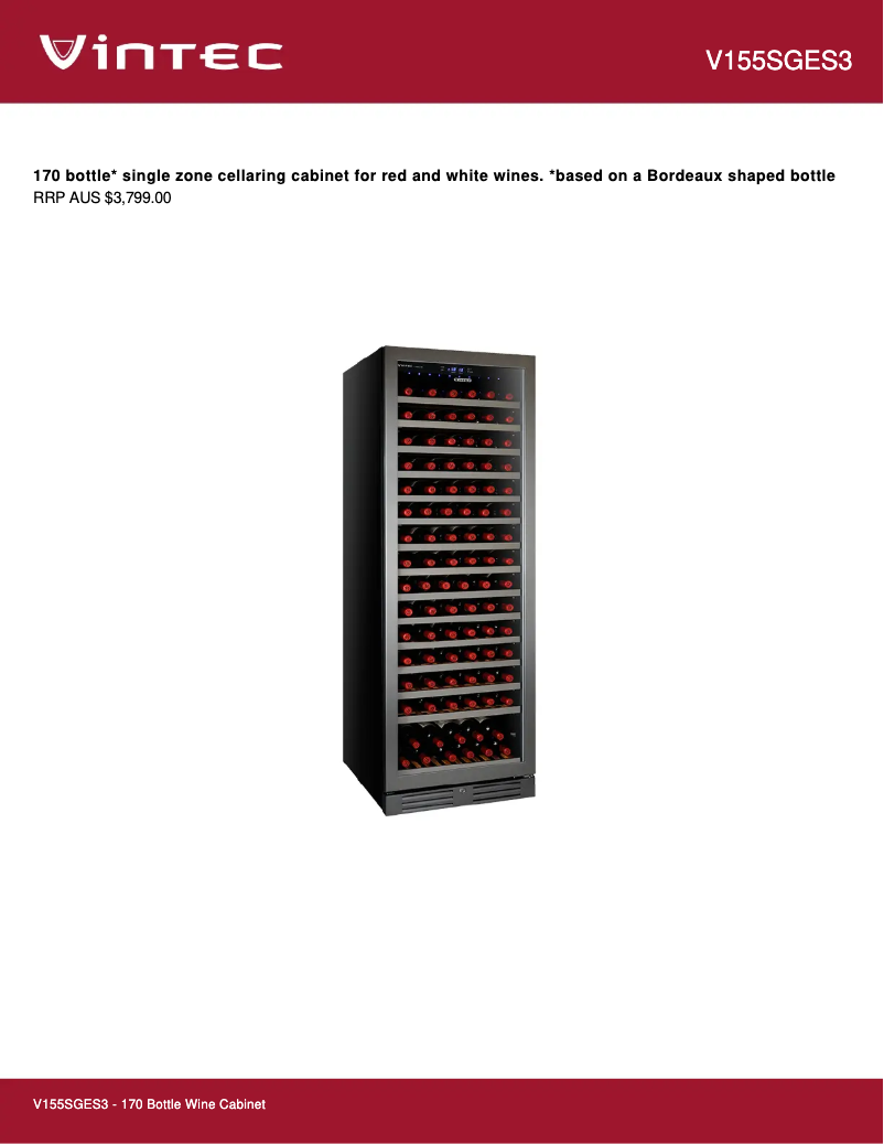 Page 1 of the manual Technical Sheet Vintec V155SGES3