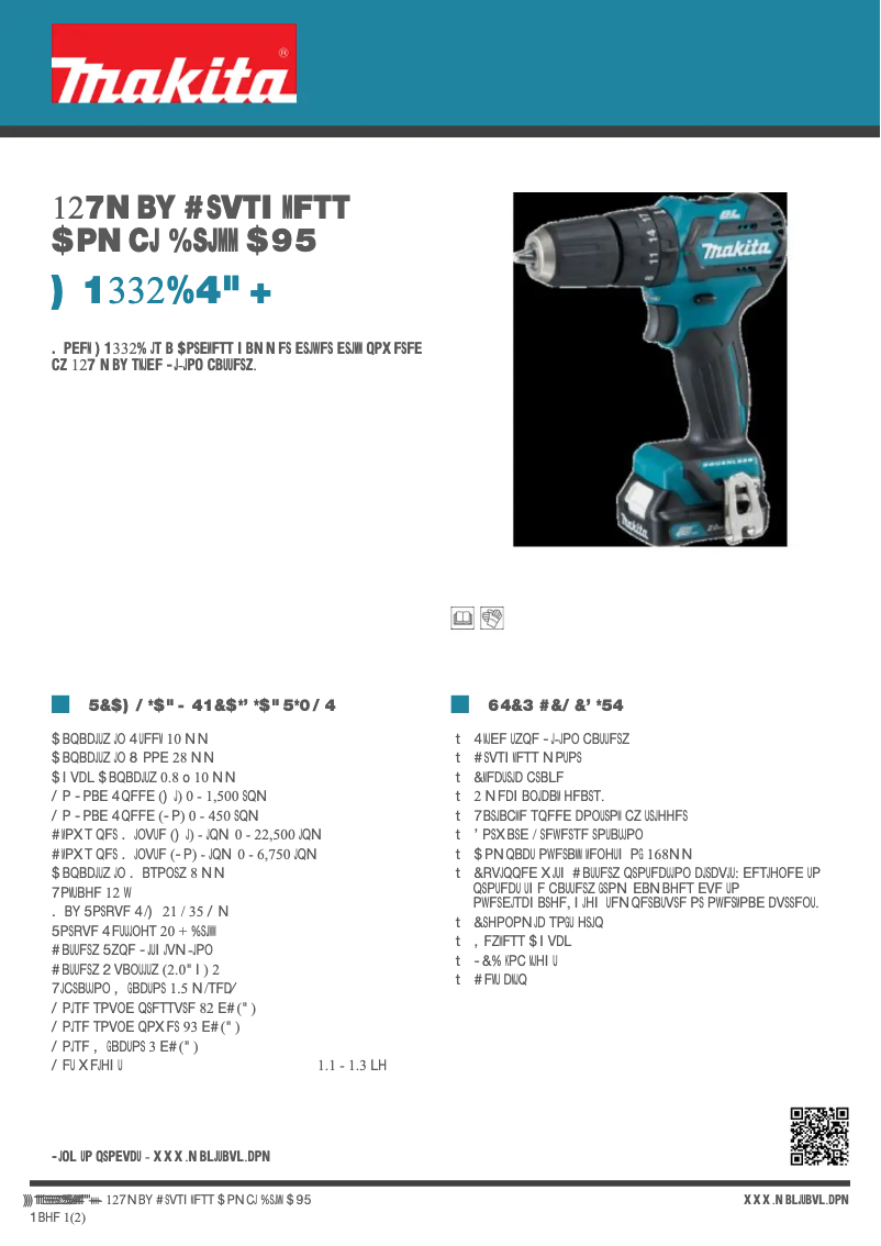 Page 1 of the manual Technical Sheet Makita HP332D
