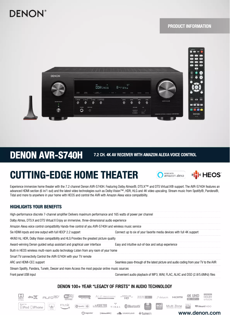 First page image of the manual for AVR-S740H