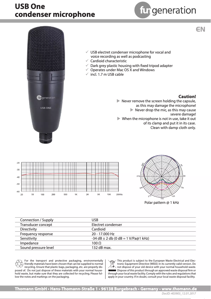Page 1 of the manual User Manual Fun Generation USB One