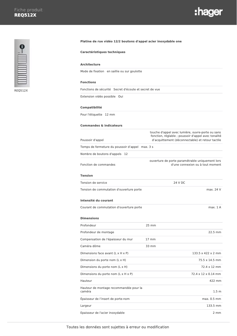 First page image of the manual for REQ512X