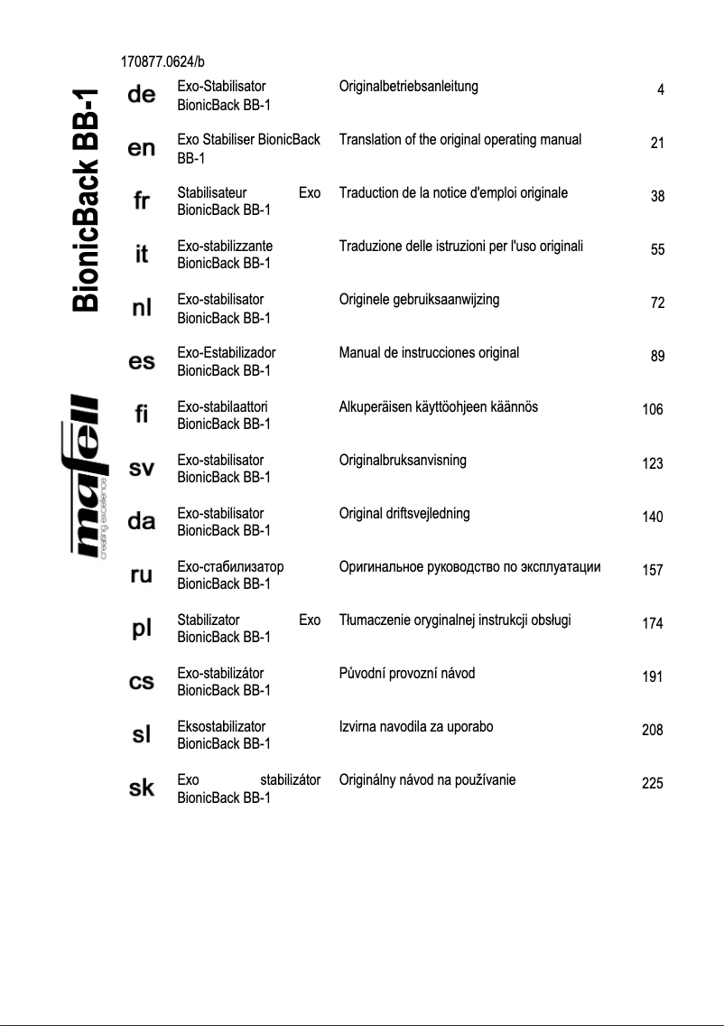 Page 1 of the manual User Manual Mafell BionicBack BB-1