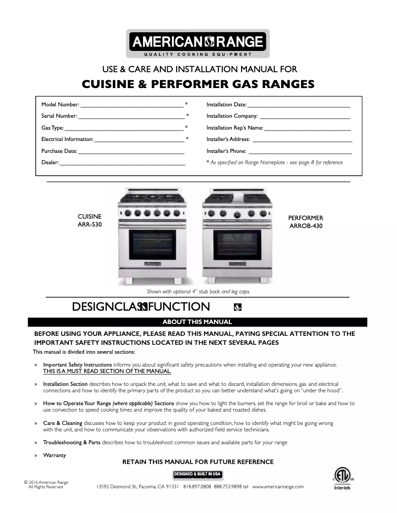 First page image of the manual for ARR6602GRL