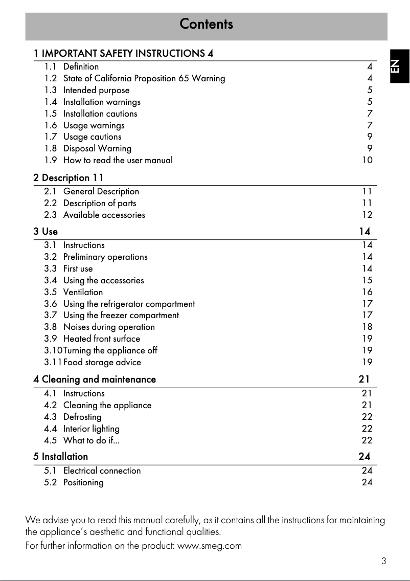 Page 1 of the manual User Manual Smeg FAB28ULBE3
