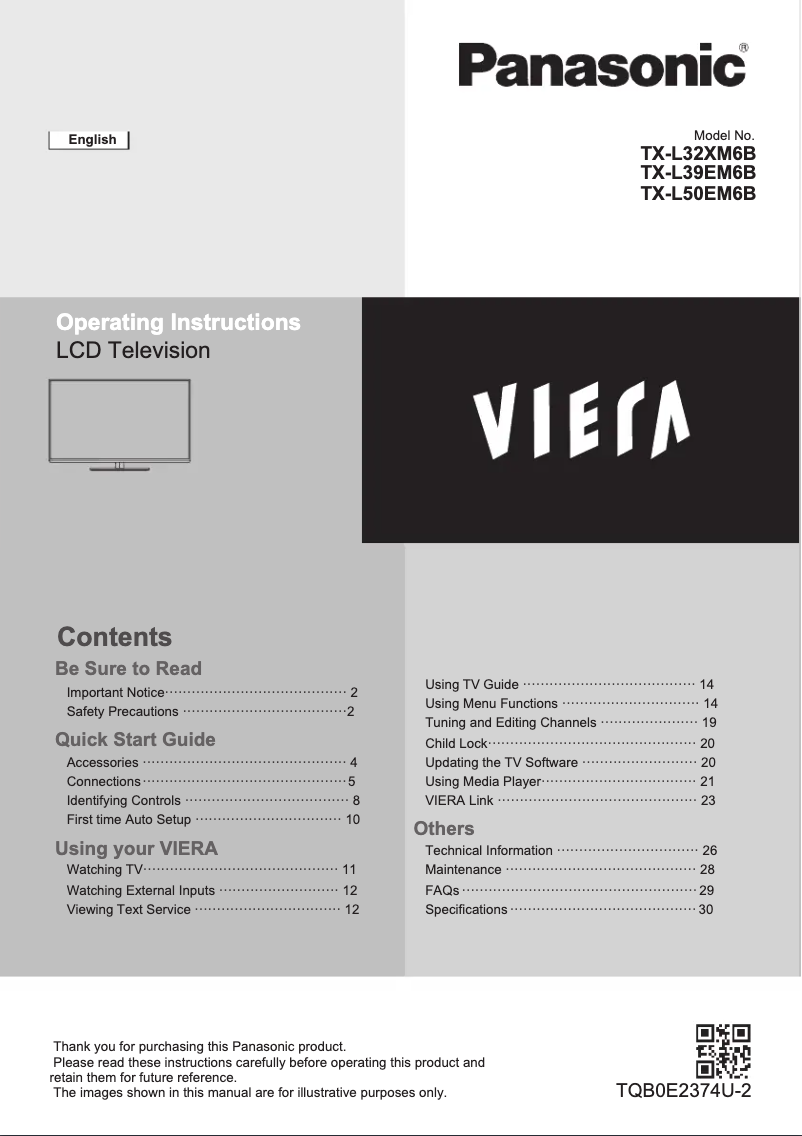 Page 1 of the manual User Manual Panasonic Viera TX-L50EM6B