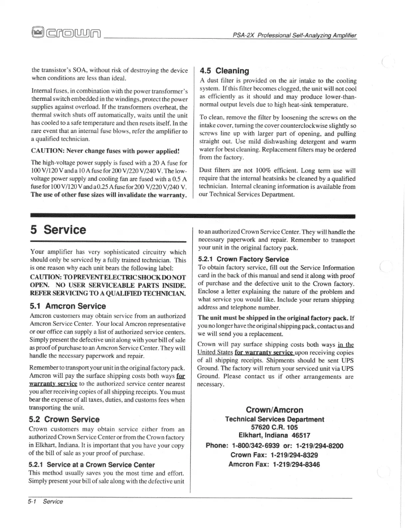 Page 1 of the manual User Manual Crown PSA-2X