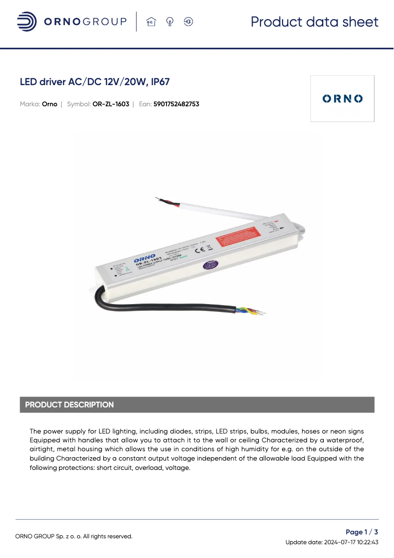 Image de la première page du manuel de l'appareil OR-ZL-1603