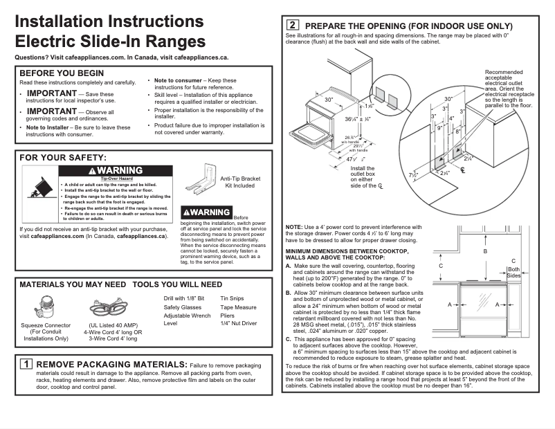 Page 1 of the manual Installation Guide GE Café CHS985SELSS