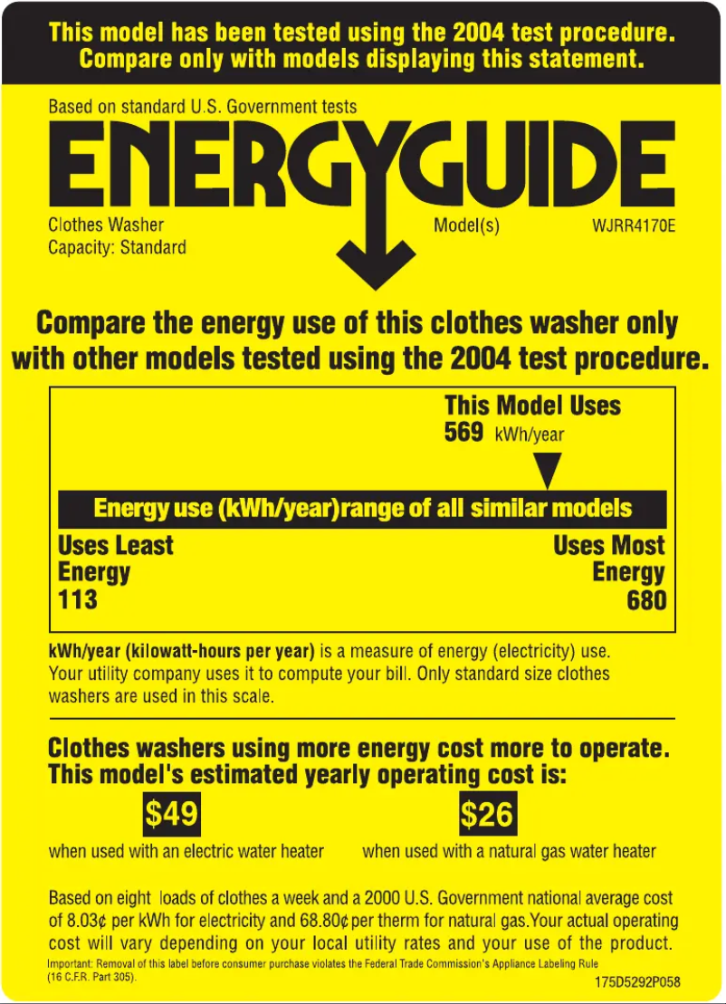 Page 1 of the manual Energy Label GE WJRR4170ECC