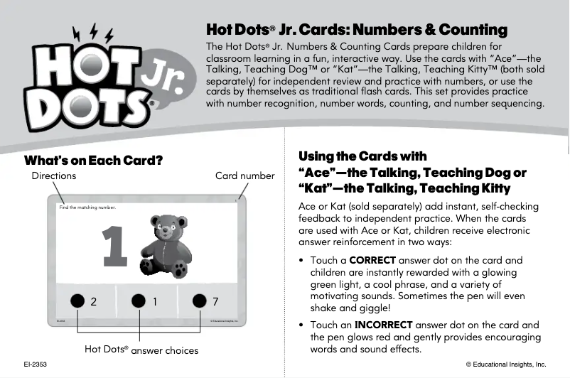 First page image of the manual for Jr. Cards: Numbers & Counting