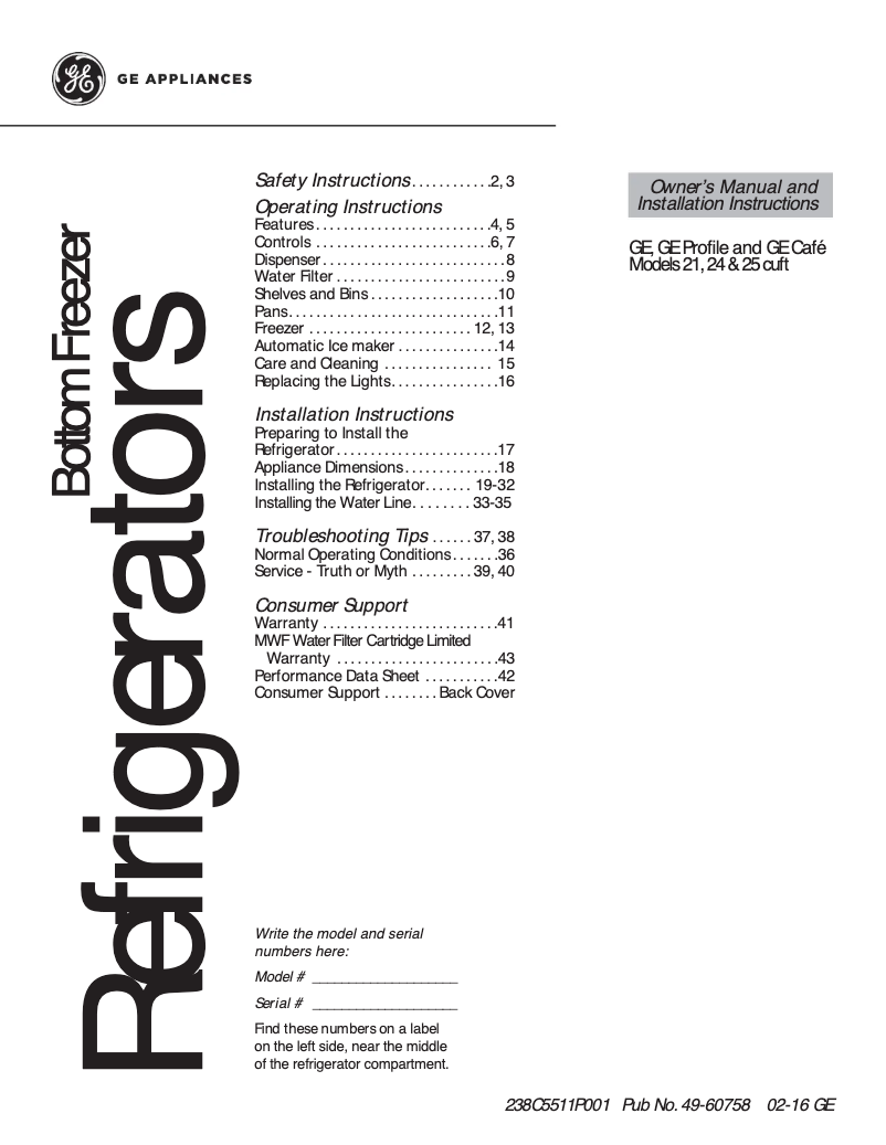 First page image of the manual for GNE25JMKES