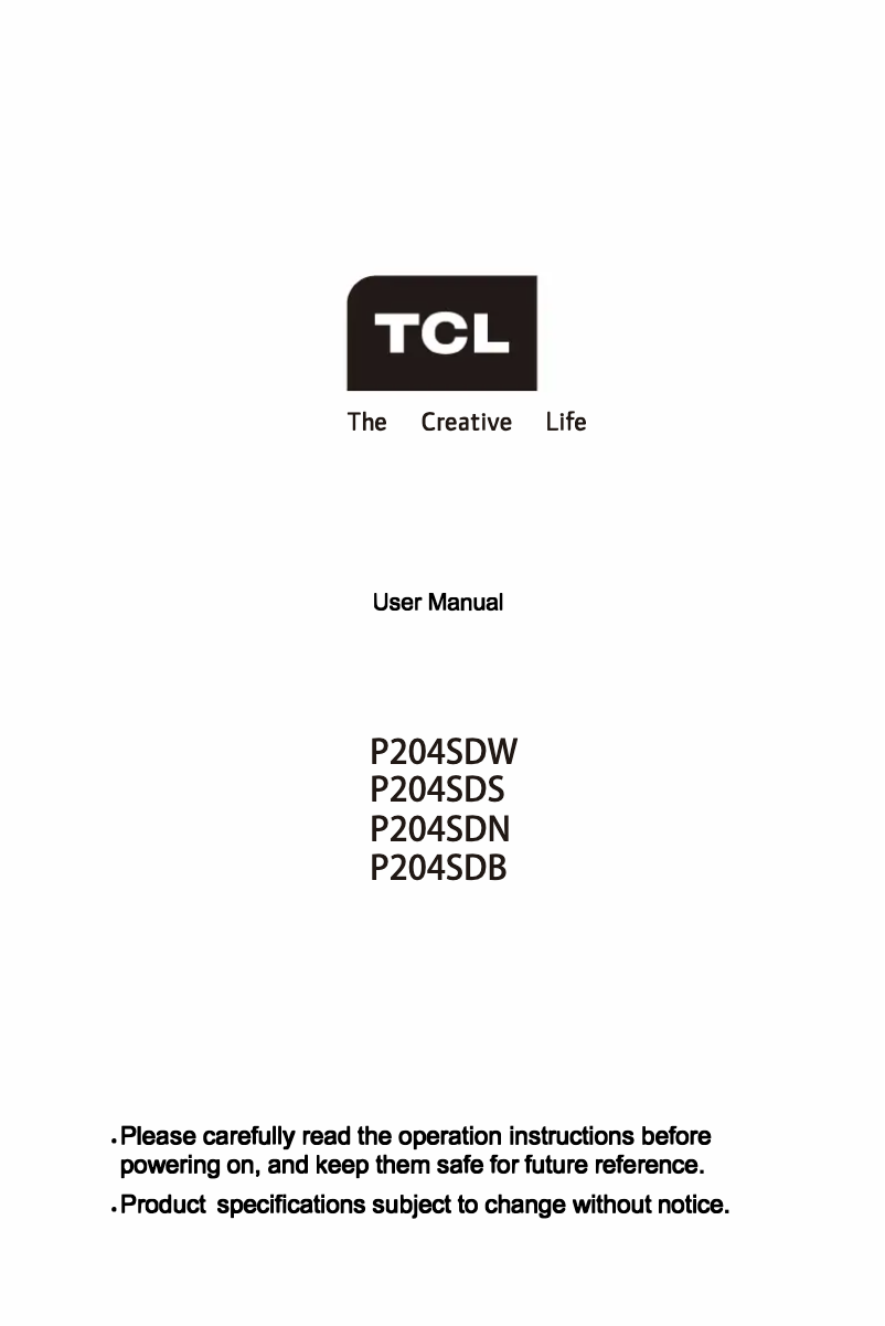 Page 1 of the manual User Manual TCL P204SDW