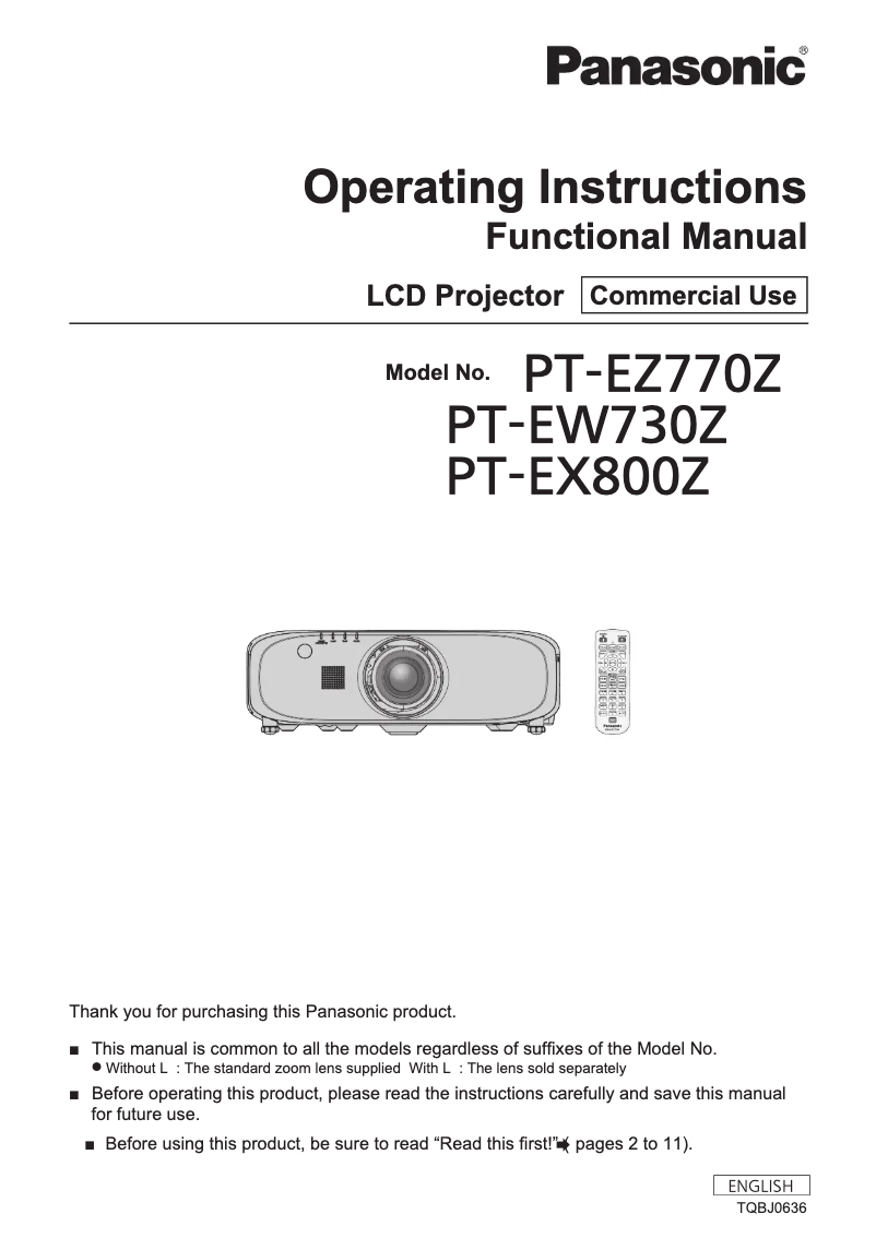 First page image of the manual for PT-EZ770ZEJ