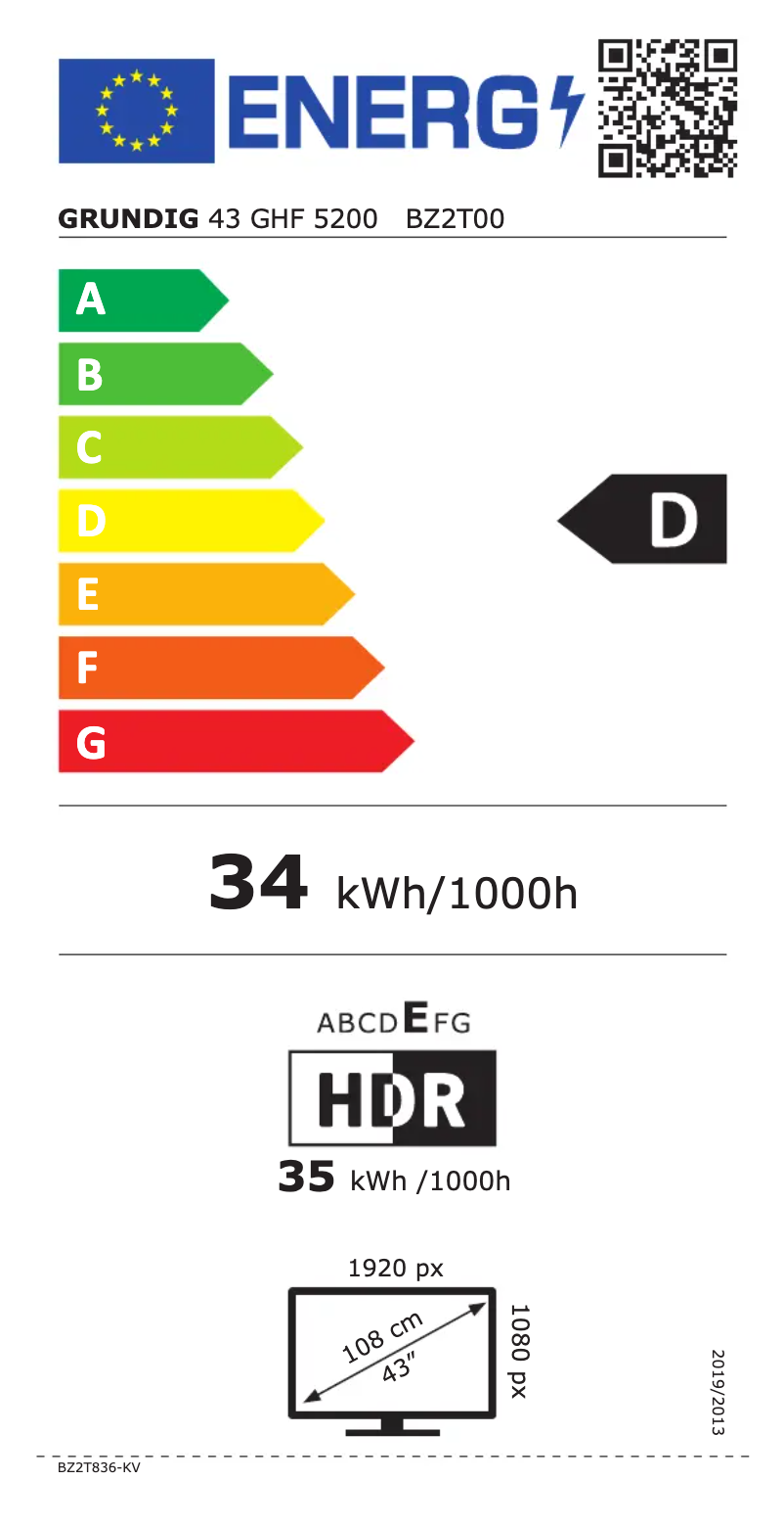 Page 1 of the manual Energy Label Grundig 43 GHF 5200