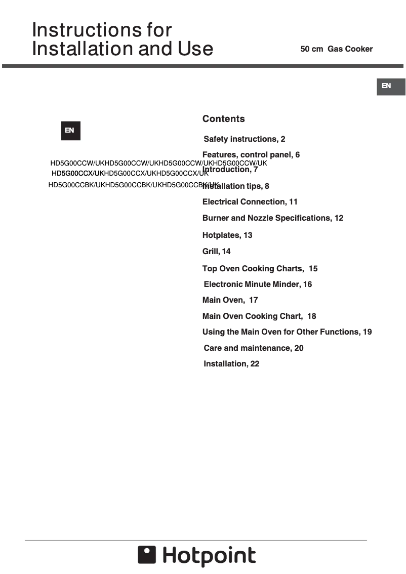 Page 1 of the manual Instruction Manual Hotpoint HD5G00CCX/UK