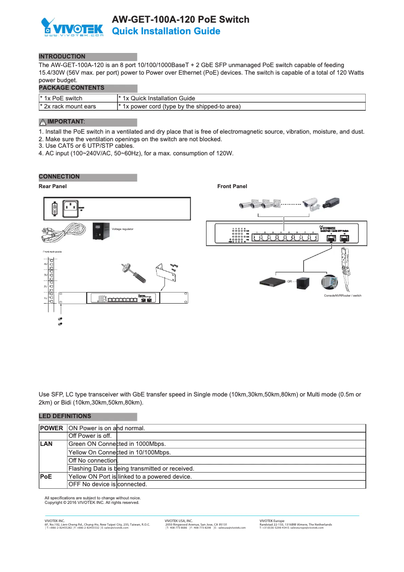 First page image of the manual for AW-GET-100A-120