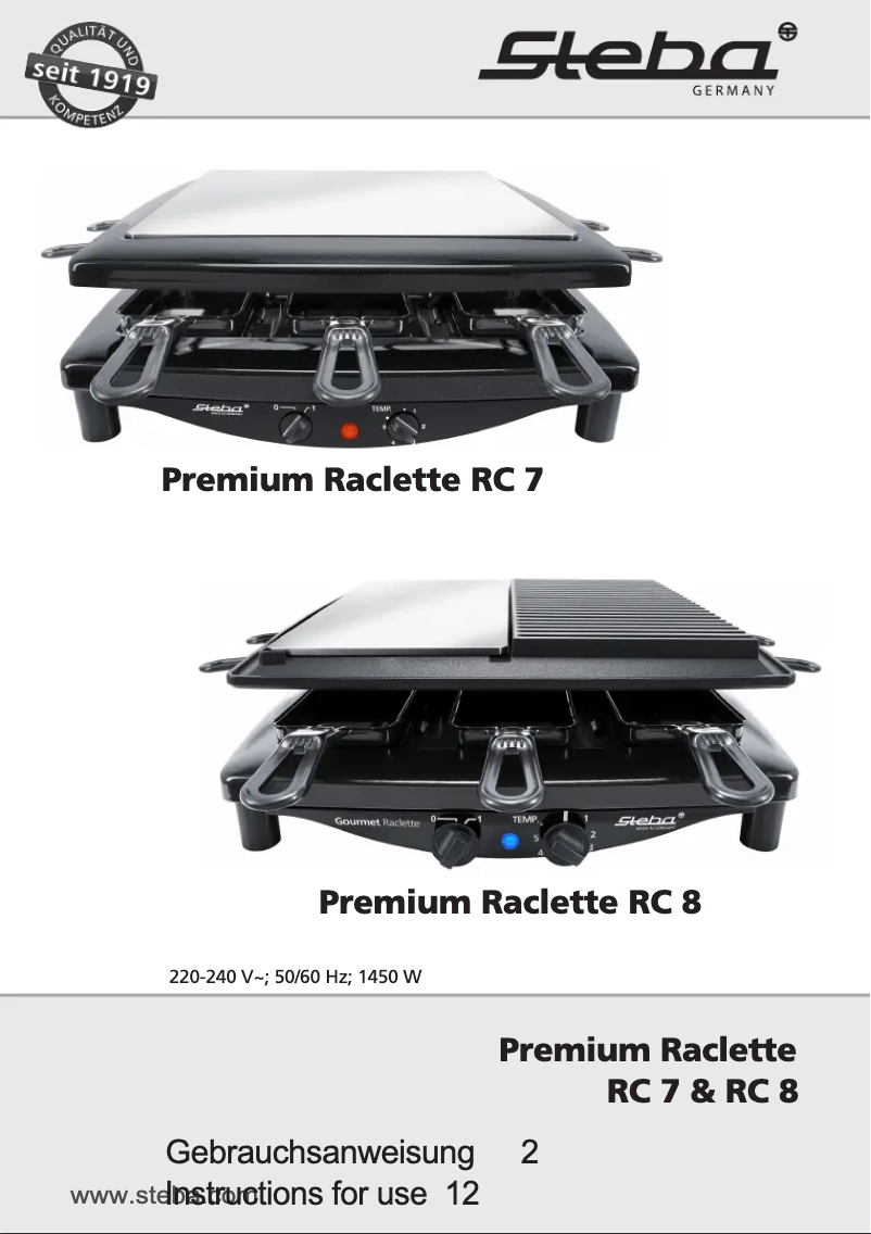 First page image of the manual for Premium Raclette RC 7