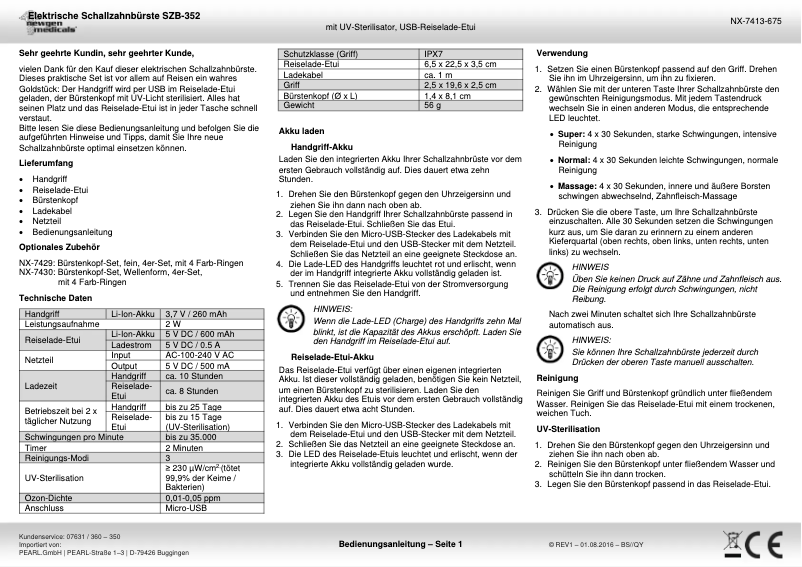 First page image of the manual for SZB-352