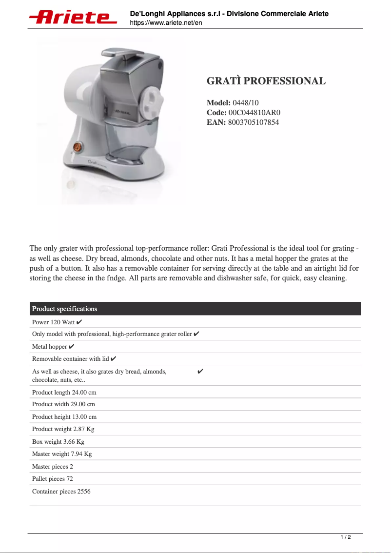 Image de la première page du manuel de l'appareil Gratì Professional 0448