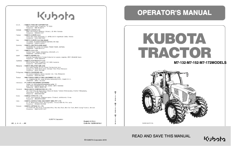 Page 1 of the manual User Manual Kubota M7-132P-PS