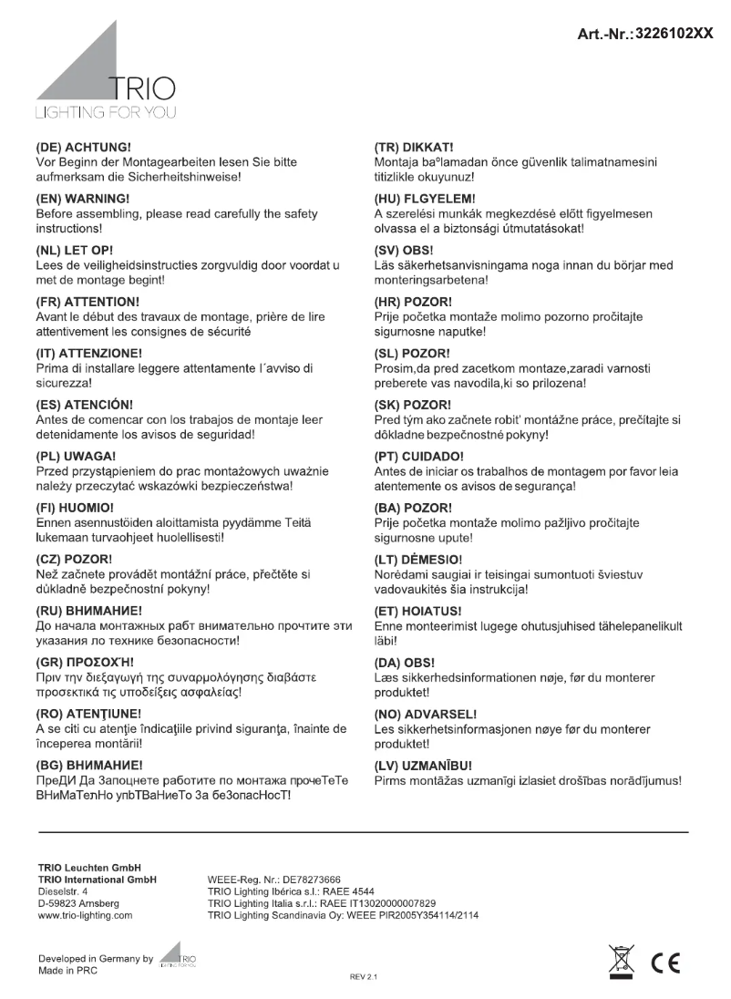 Page 1 of the manual User Manual Trio Lighting Rondo 322610231