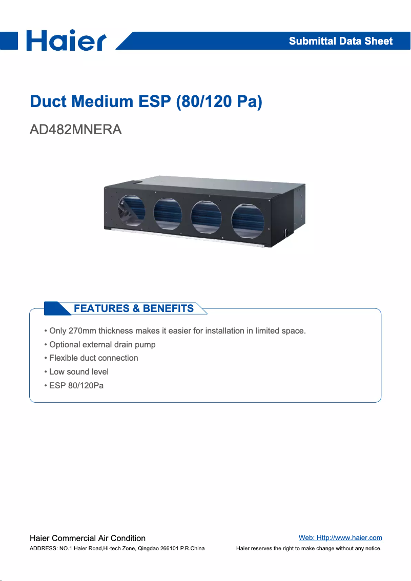 Page 1 of the manual User Manual Haier AD482MNERA