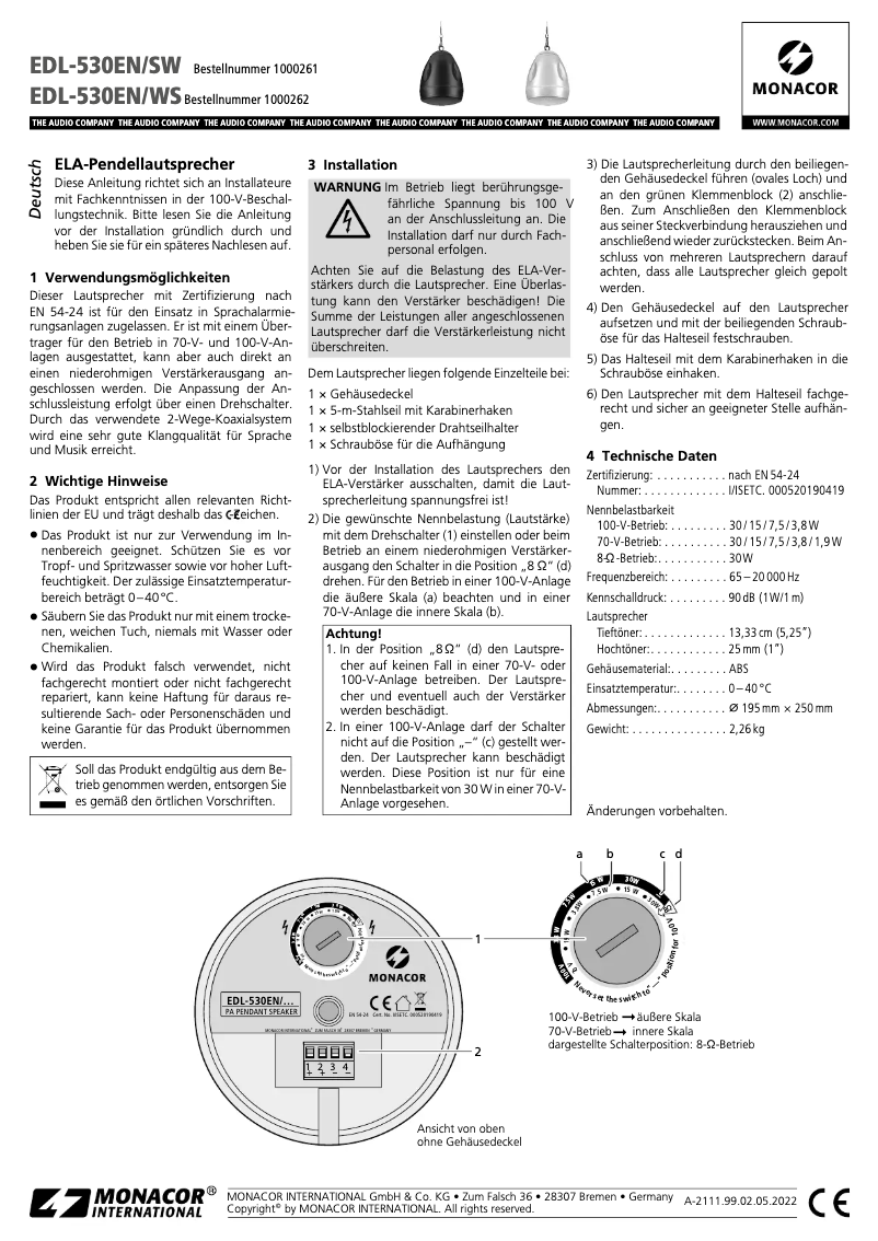 First page image of the manual for EDL-530EN/WS