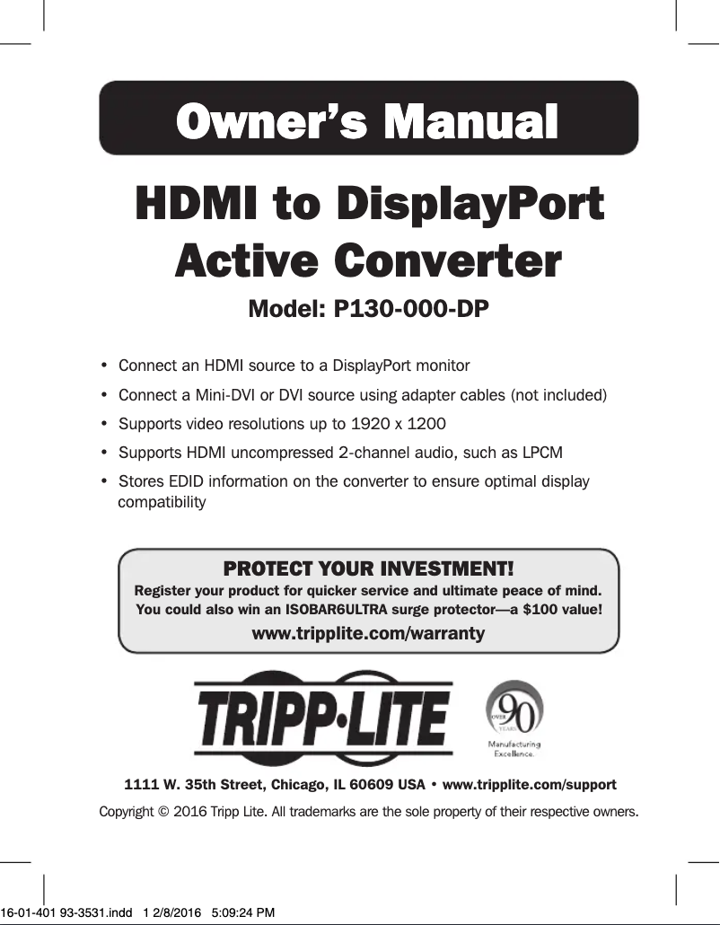 First page image of the manual for P130-000-DP