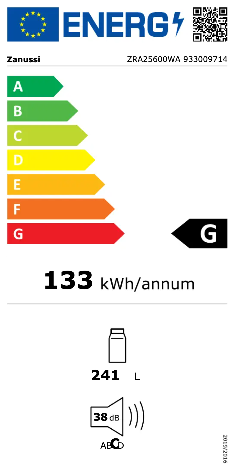 Page 1 of the manual Energy Label Zanussi ZRA25600WA