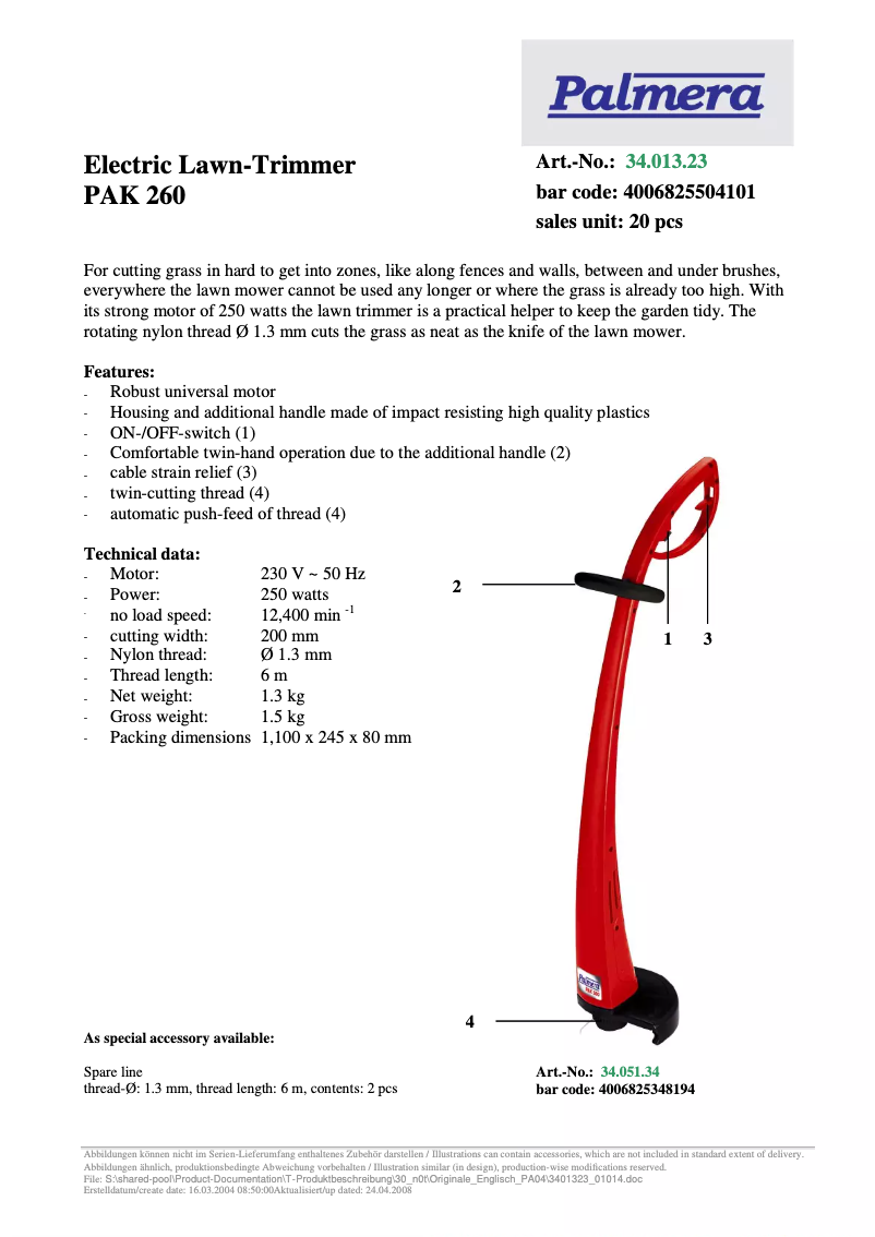 First page image of the manual for PAK 260