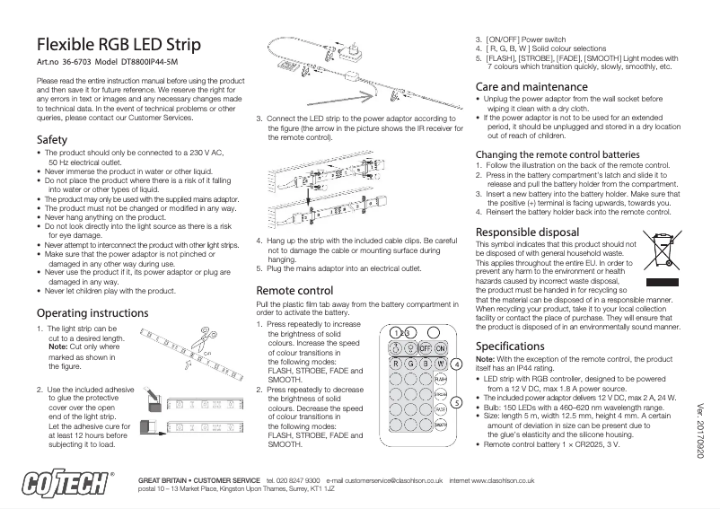Page 1 of the manual User Manual Cotech DT8800IP44-5M