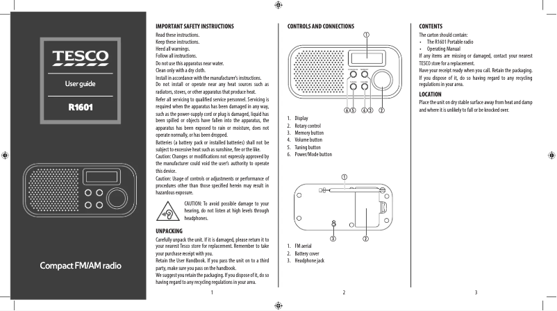 First page image of the manual for R1601