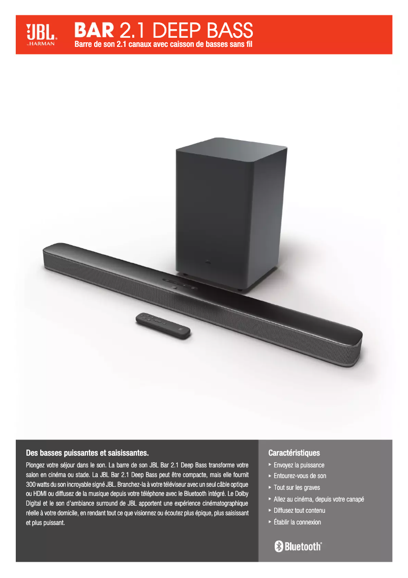 First page image of the manual for Bar 2.1 Deep Bass