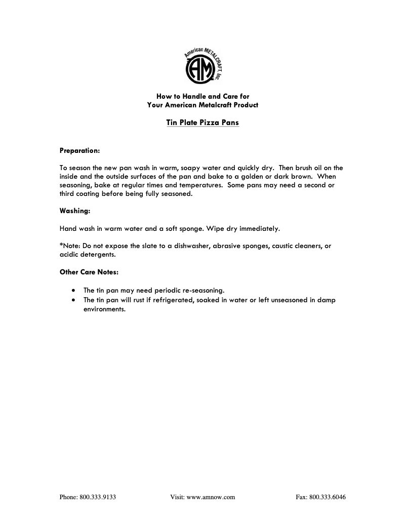 Page 1 of the manual User Manual American Metalcraft PT2007