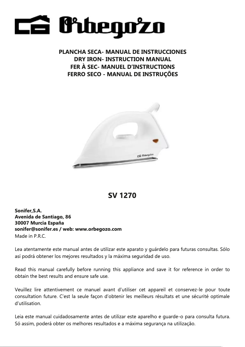 Page 1 of the manual User Manual Orbegozo SV 1270