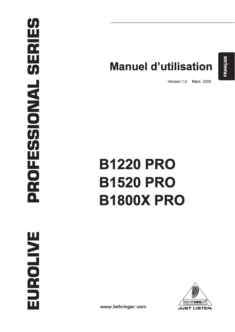 First page image of the manual for Eurolive B1800X Pro