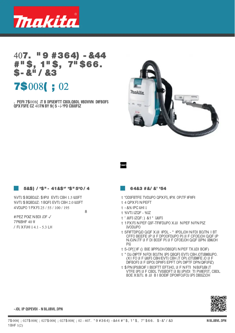 Page 1 of the manual Technical Sheet Makita VC008G
