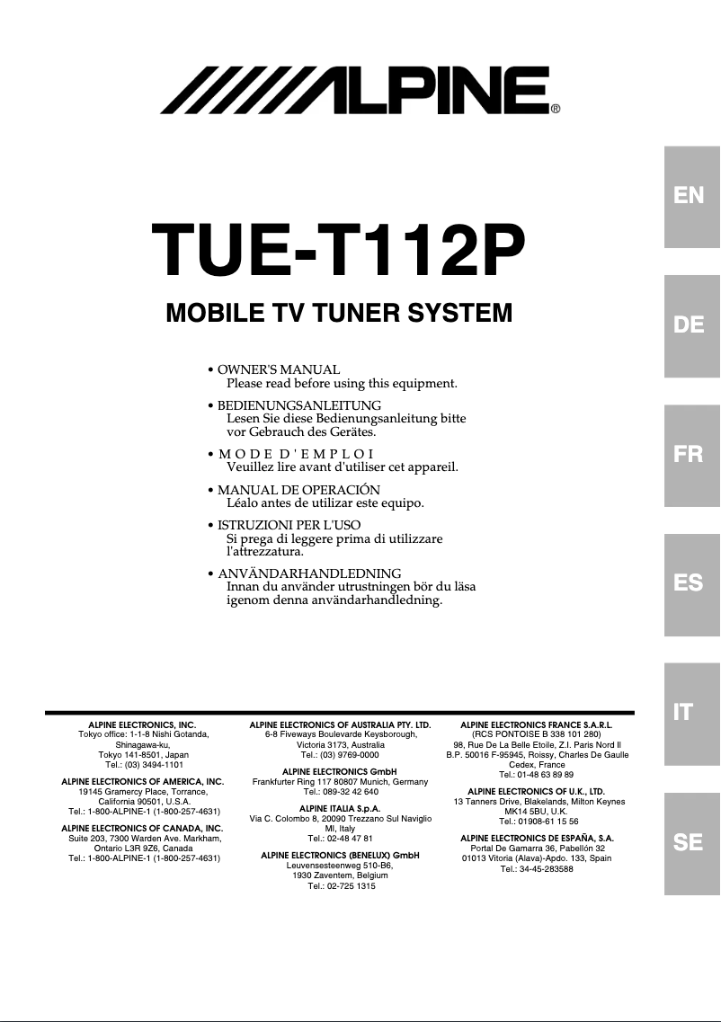 Page 1 of the manual User Manual Alpine TUE-T112P