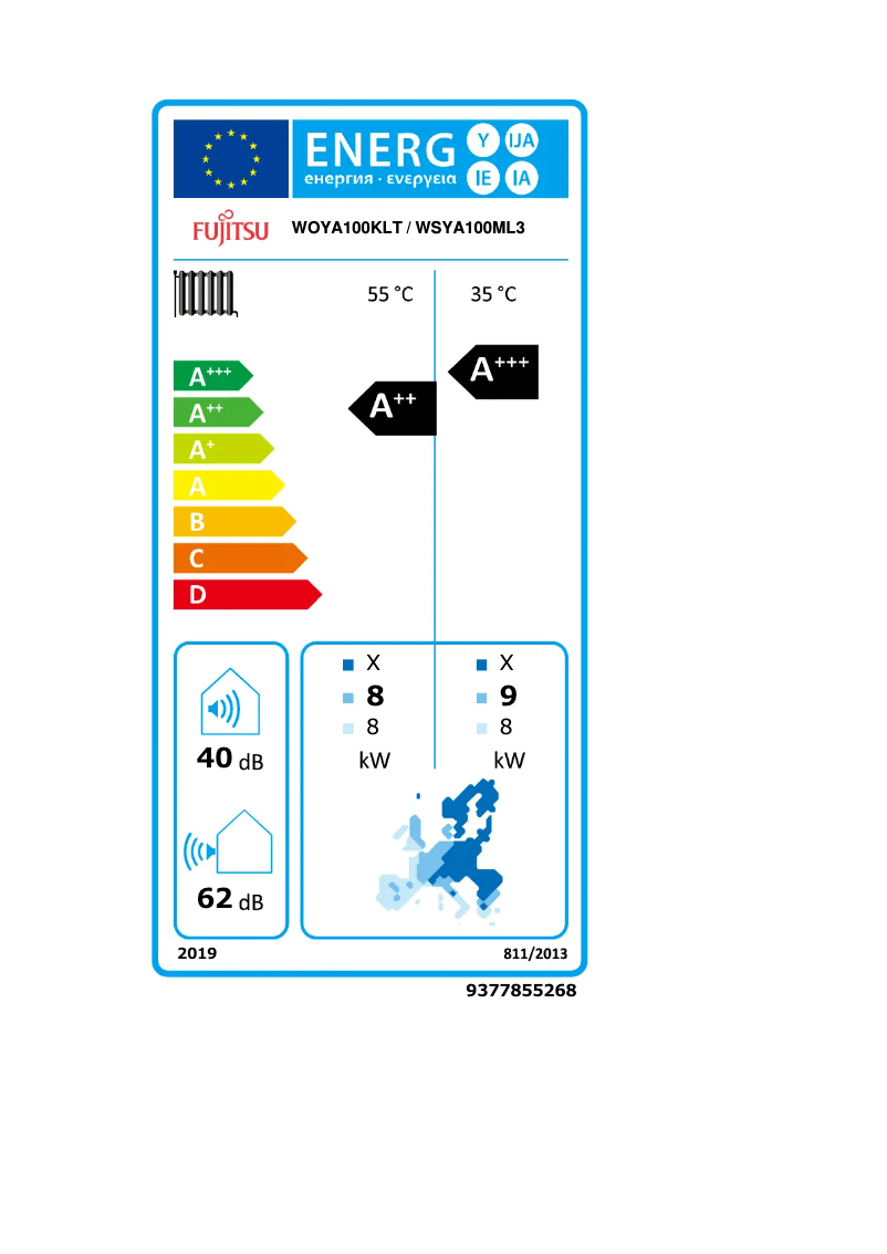 Page 1 de la notice Label énergétique Fujitsu WSYA100ML3
