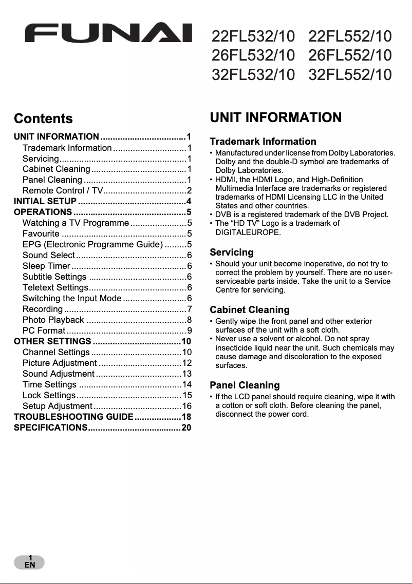 Page 1 de la notice Manuel utilisateur Funai 32FL552