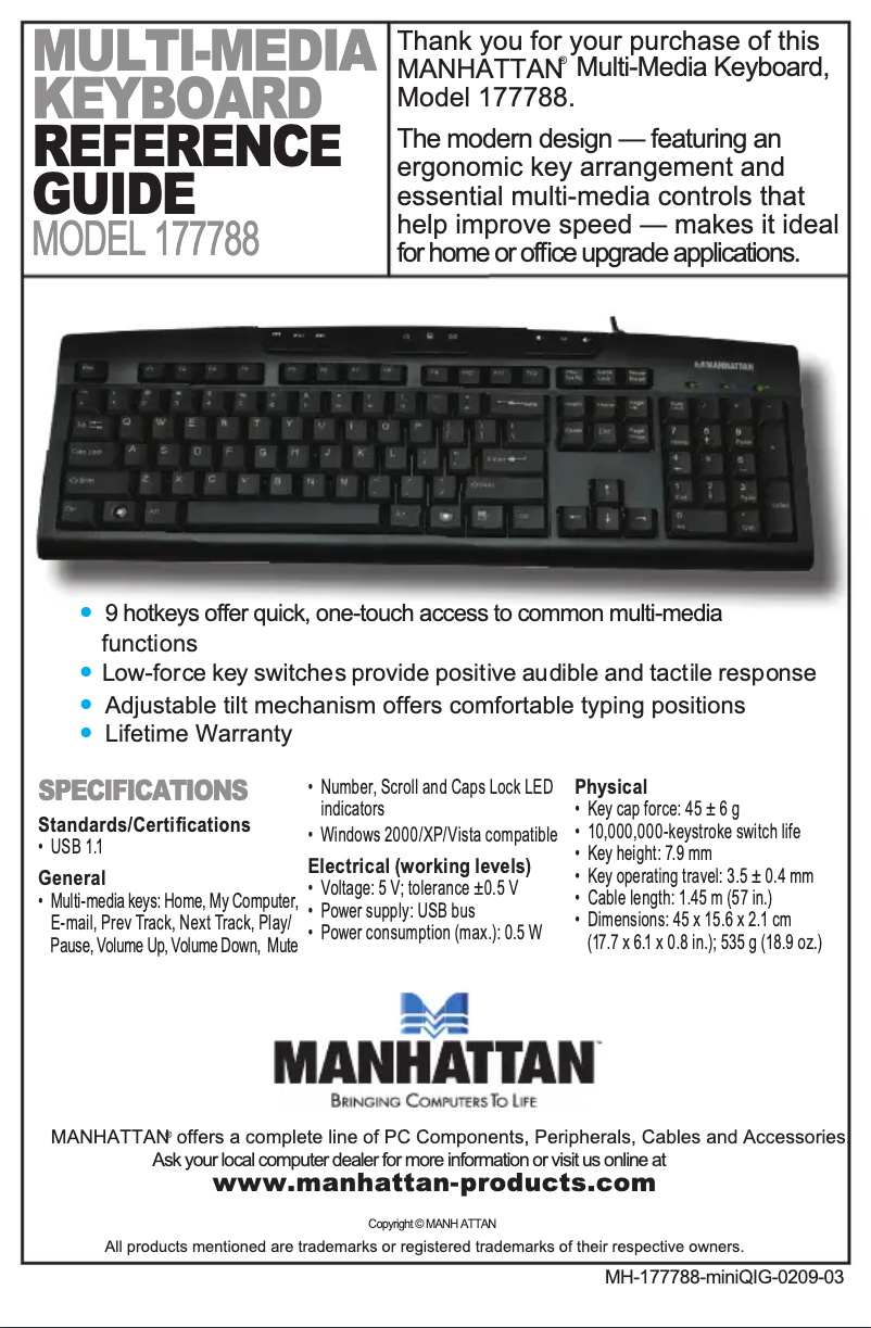 Page 1 of the manual User Manual Manhattan 177788