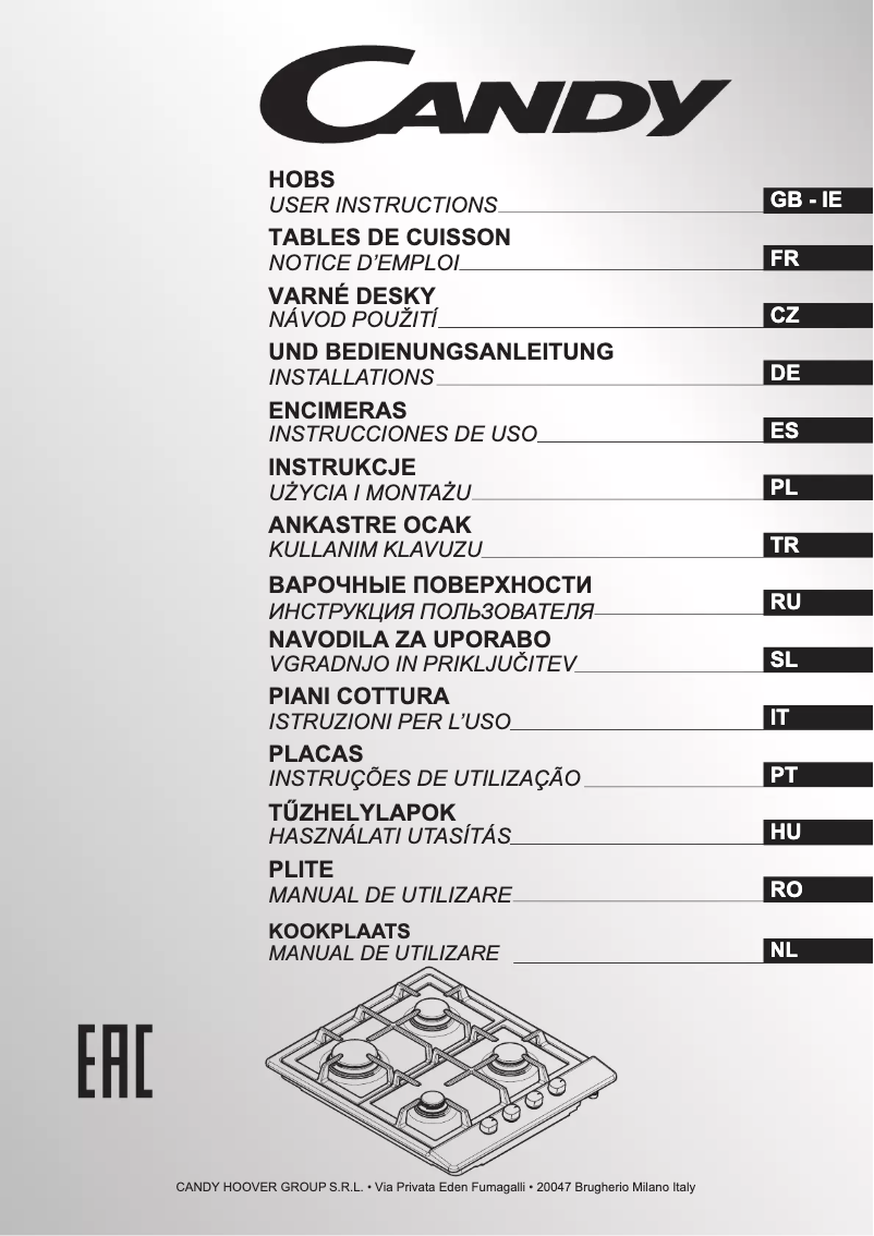 Page 1 of the manual User Manual Candy CLG64SPX LPG