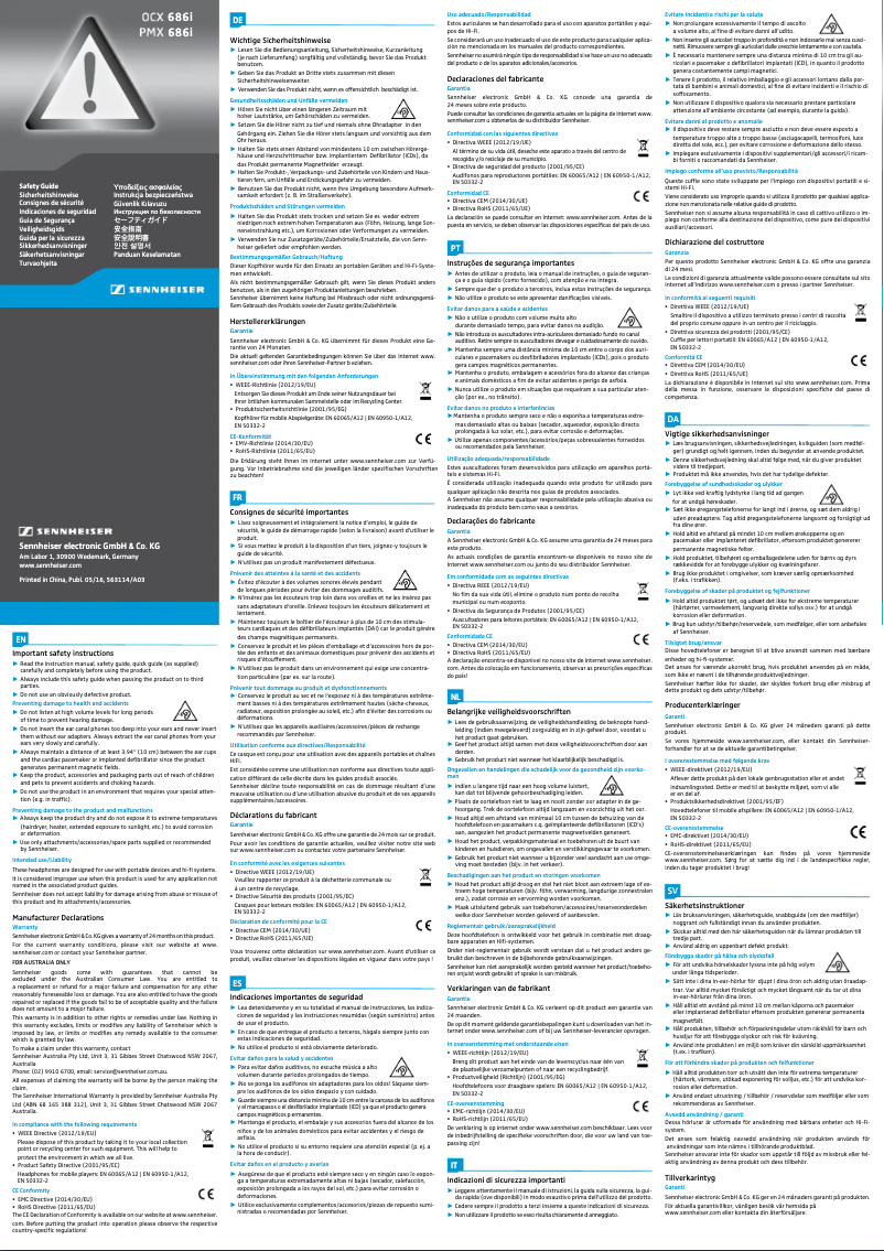 Page 1 of the manual Safety Instructions Sennheiser OCX 686i SPORTS