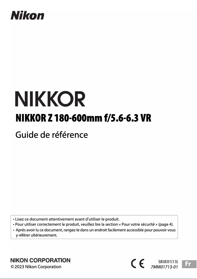 First page image of the manual for NIKKOR Z 180-600mm f/5.6-6.3 VR