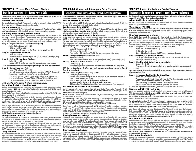 Page 1 of the manual User Manual DSC WS4945