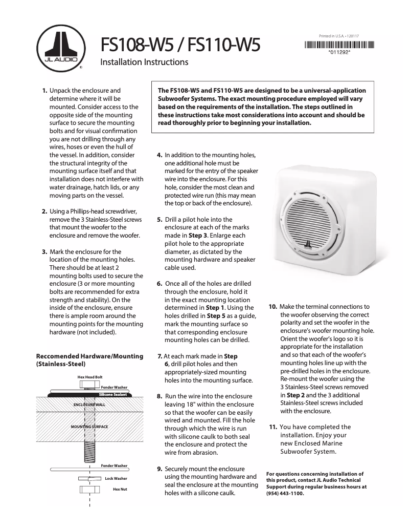 Page 1 of the manual User Manual JL Audio FS108-W5