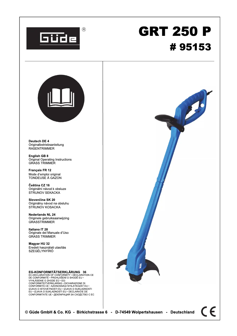 First page image of the manual for GRT 250 P